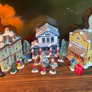 2 Vintage Christmas Village Ceramic Brick House Decorative Hand Painted #2