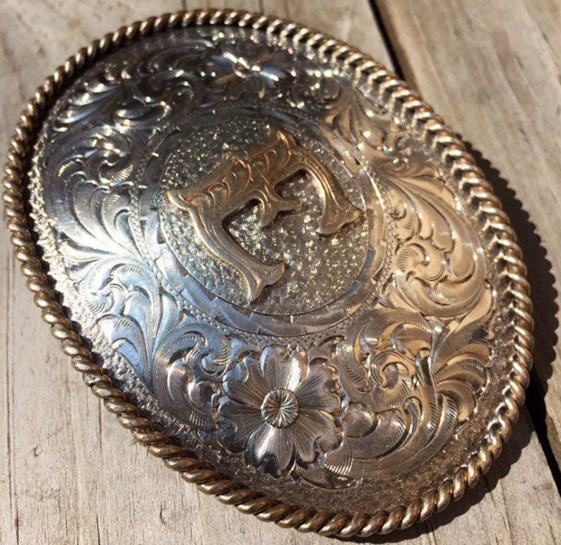 Rodeo Buckle Cowboy Belt Trucker Belt Silversmith Belt Buckle Vintage 80s Western Buckle Silver and Gold Plated Buckle Biker Belt