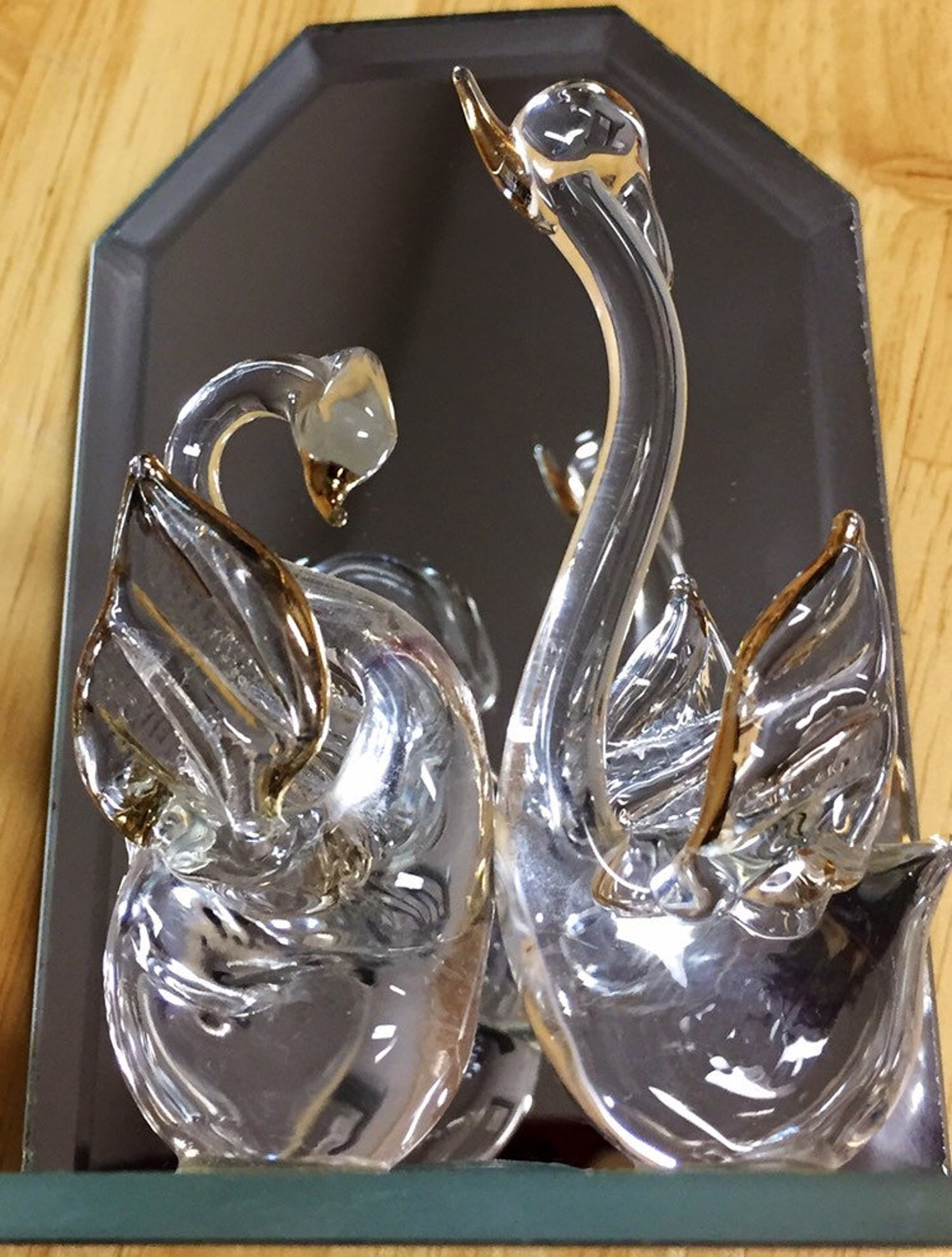 Vintage Hand Blown Spun Glass Swans Clear Glass with Gold Etsy