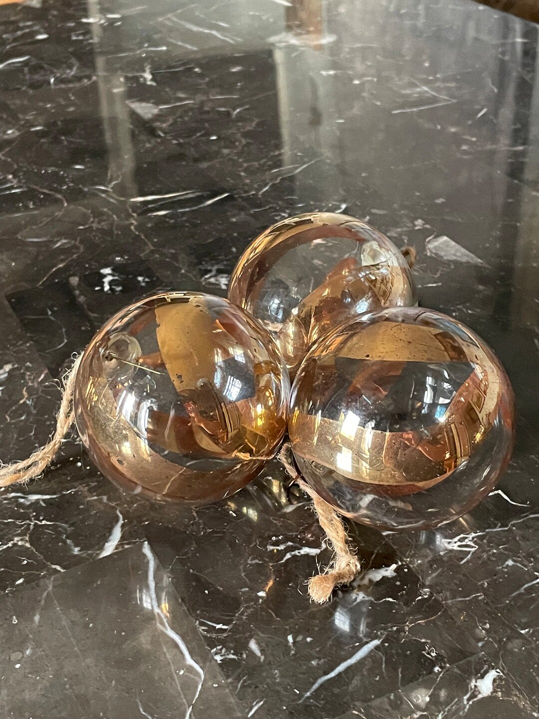 Set of 3 Kugel Reproduction Ornaments Clear Heavy Optic Handblown Glass