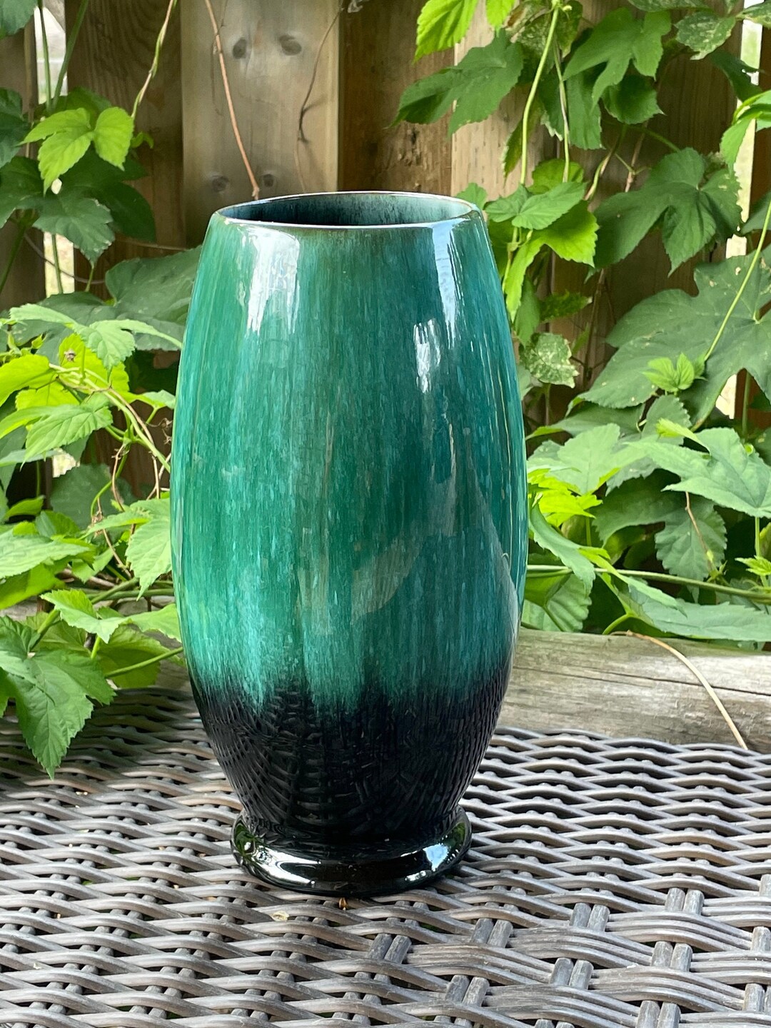 Blue Mountain Pottery Tall Vase Vintage Emerald Green Etsy