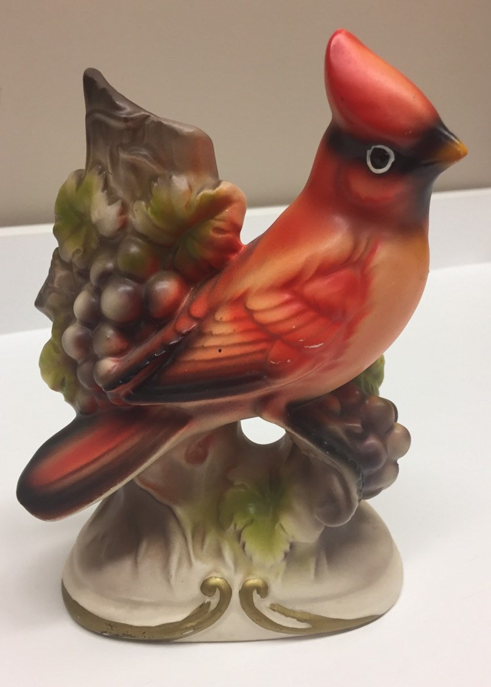 Red Cardinal Ceramic Bird Figurine Vintage Etsy