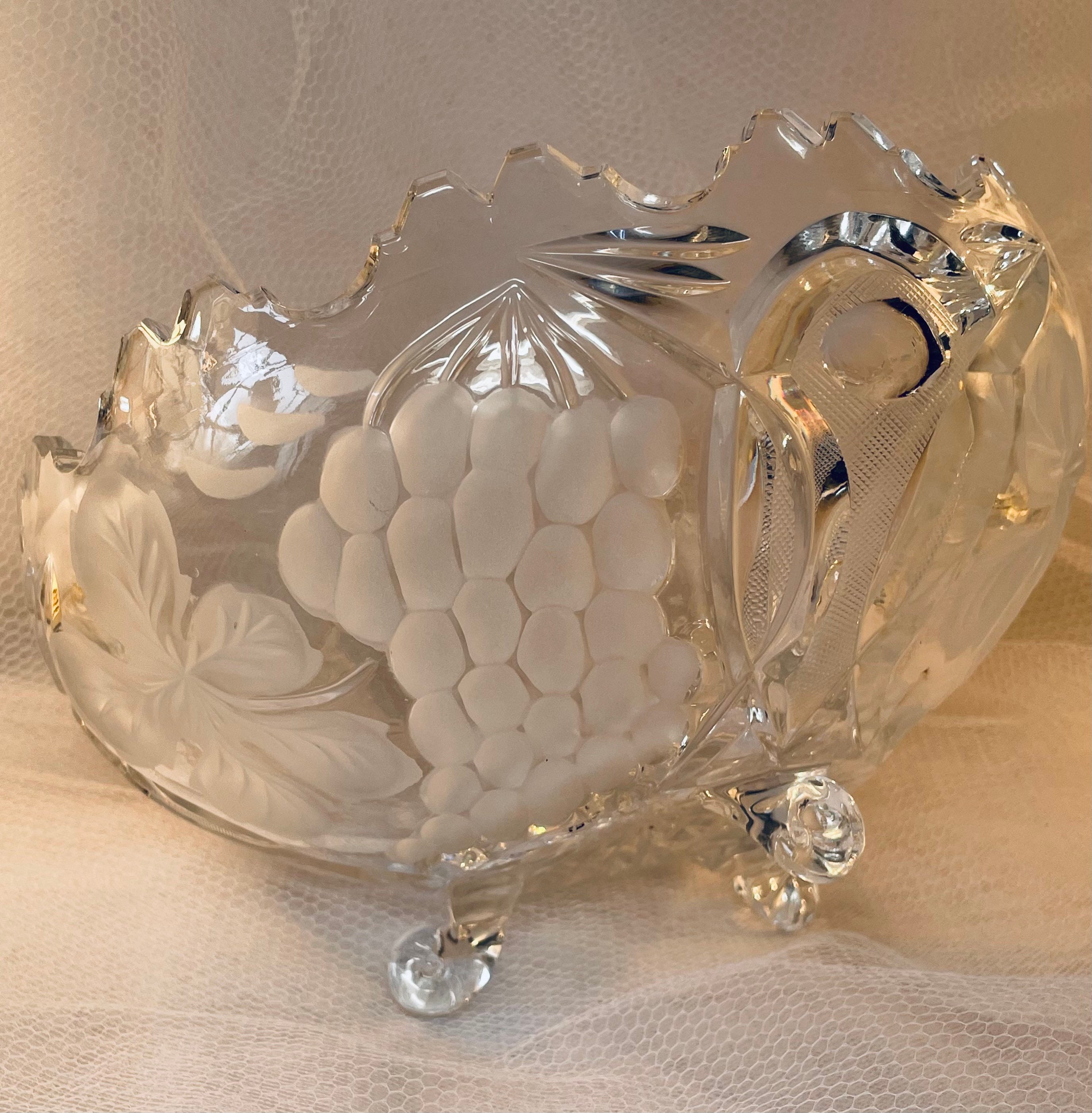 Crystal Frosted Glass Large Bowl Vintage Etsy