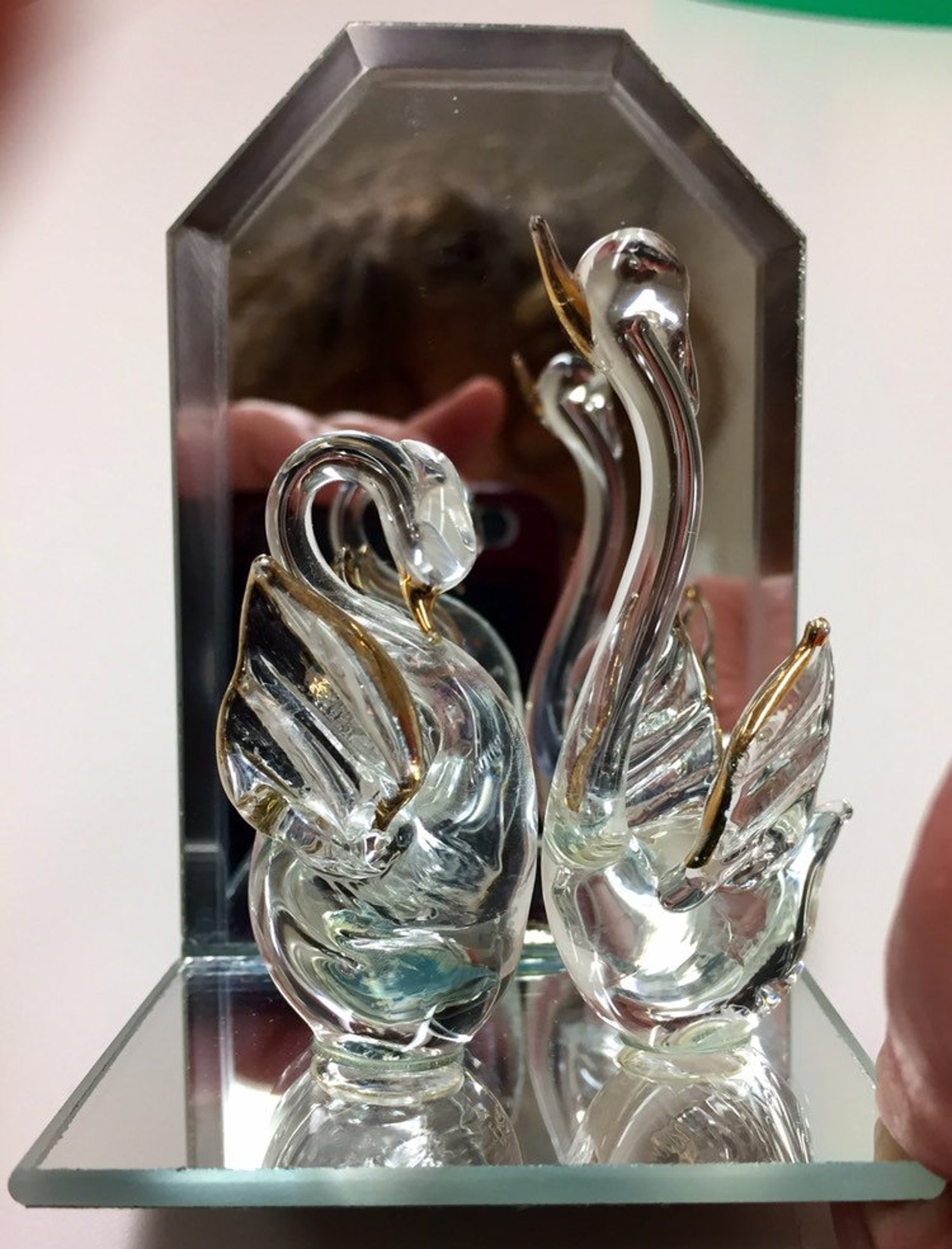 Vintage Hand Blown Spun Glass Swans Clear Glass with Gold Etsy