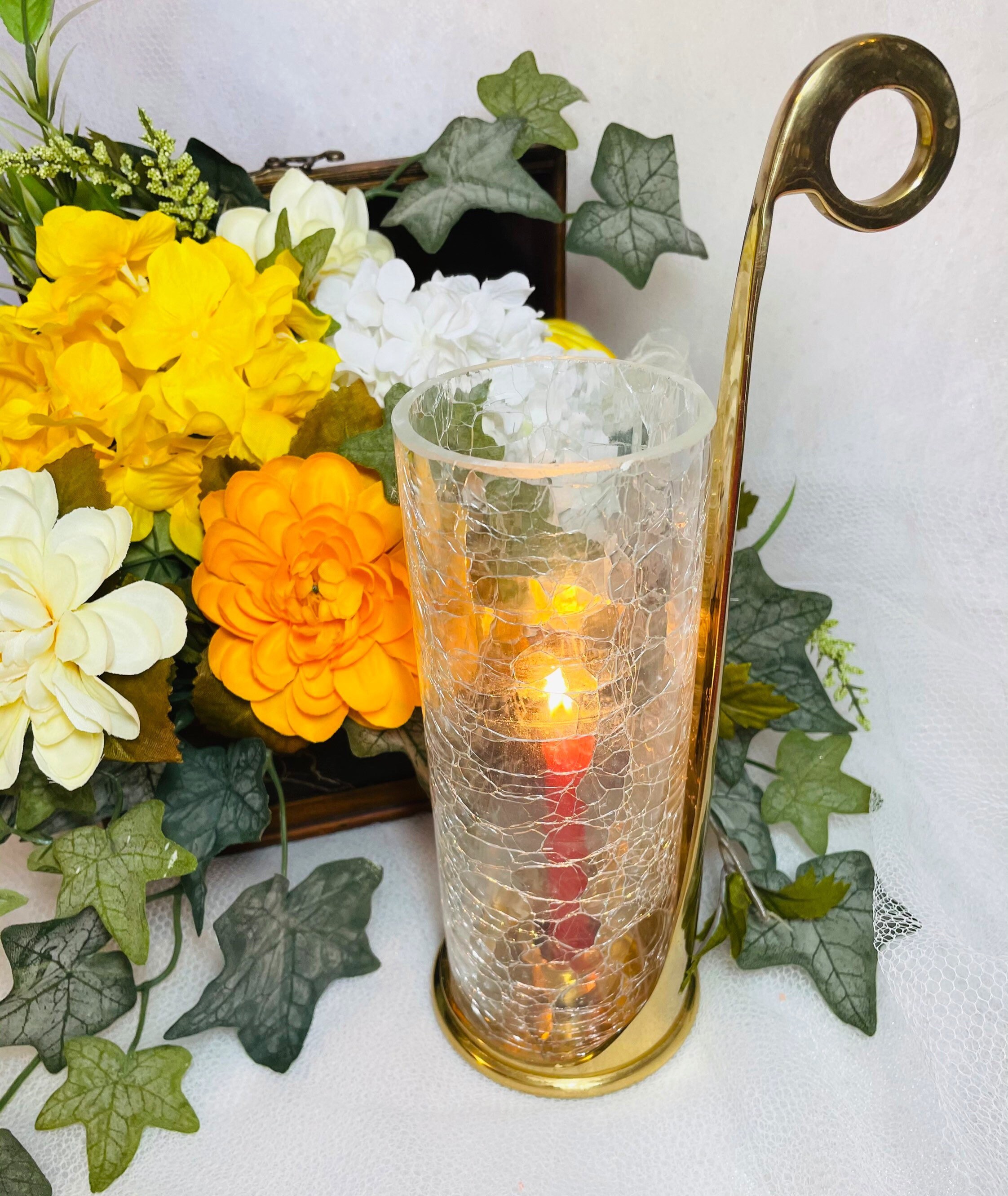Crackle Glass brass hurricane candle holder Etsy