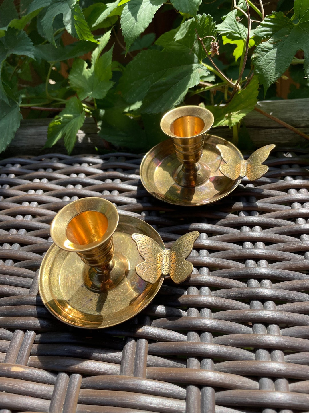 Brass Butterfly Candlestick Holders Pair Vintage Etsy