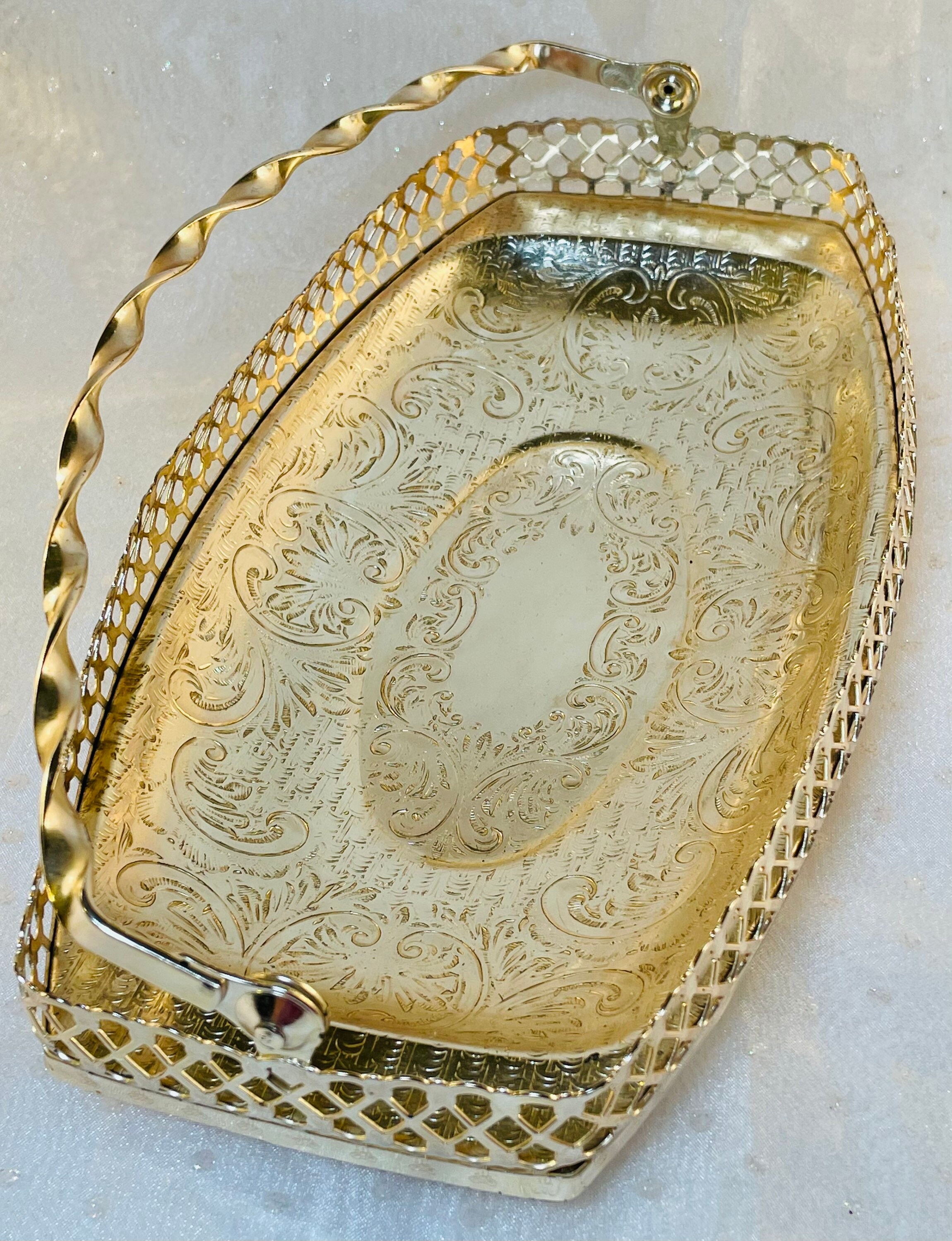 Ornate Silver Plated Serving Basket with Handle Vintage Etsy