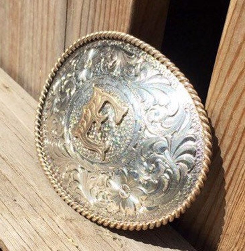 Rodeo Buckle Cowboy Belt Trucker Belt Silversmith Belt Buckle Vintage 80s Western Buckle Silver and Gold Plated Buckle Biker Belt