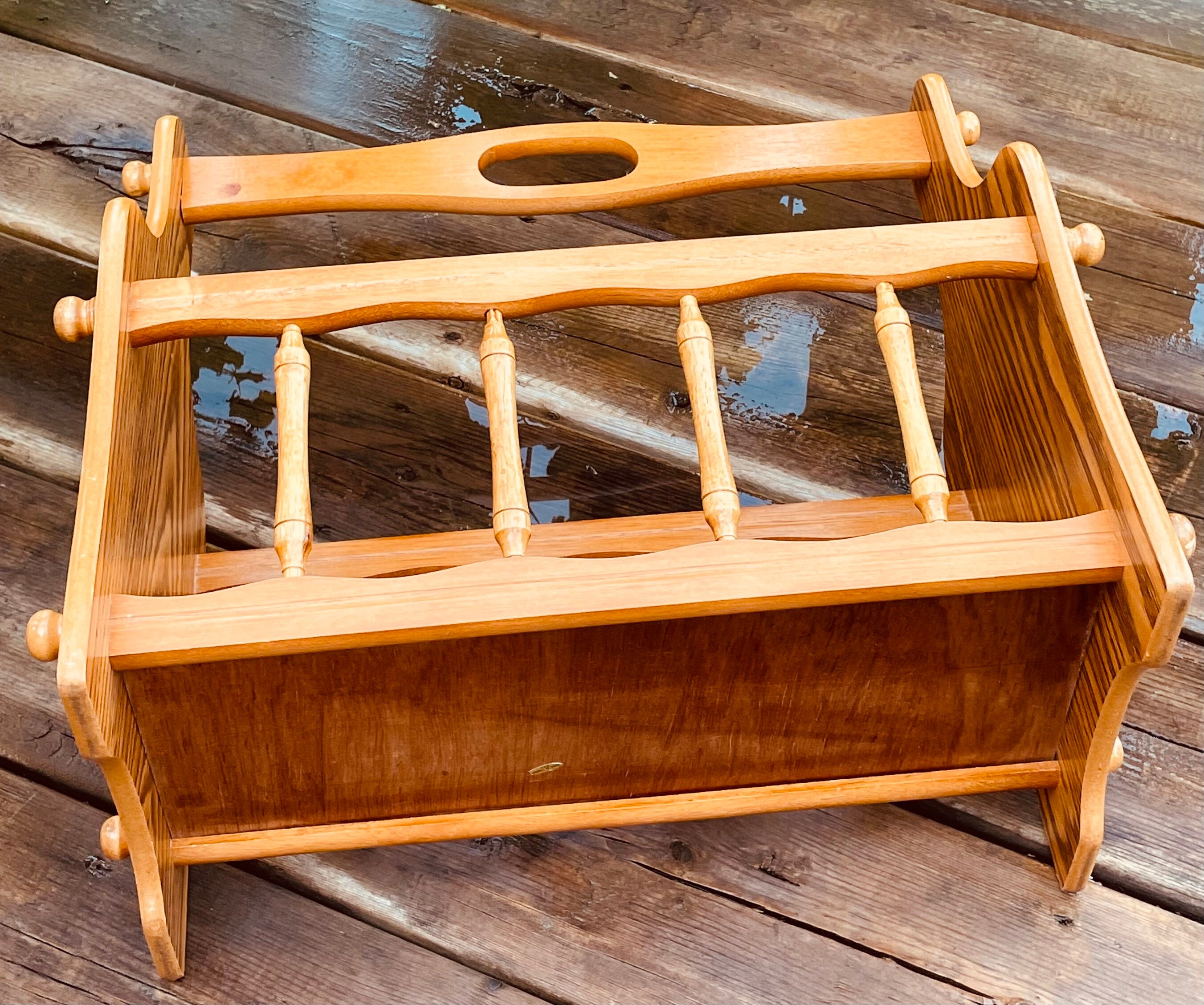 Vintage wooden magazine storage basket rack Etsy