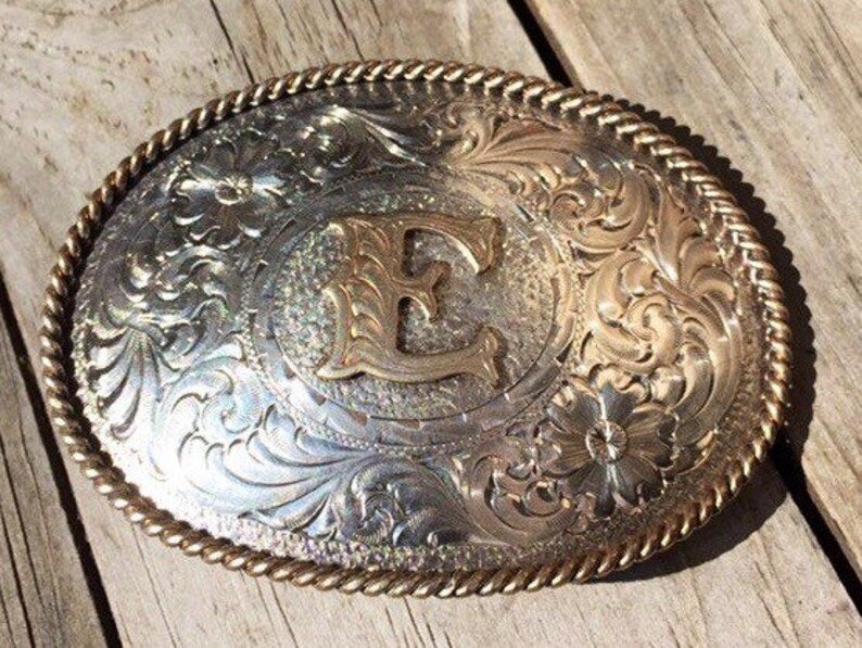 Rodeo Buckle Cowboy Belt Trucker Belt Silversmith Belt Buckle Vintage 80s Western Buckle Silver and Gold Plated Buckle Biker Belt