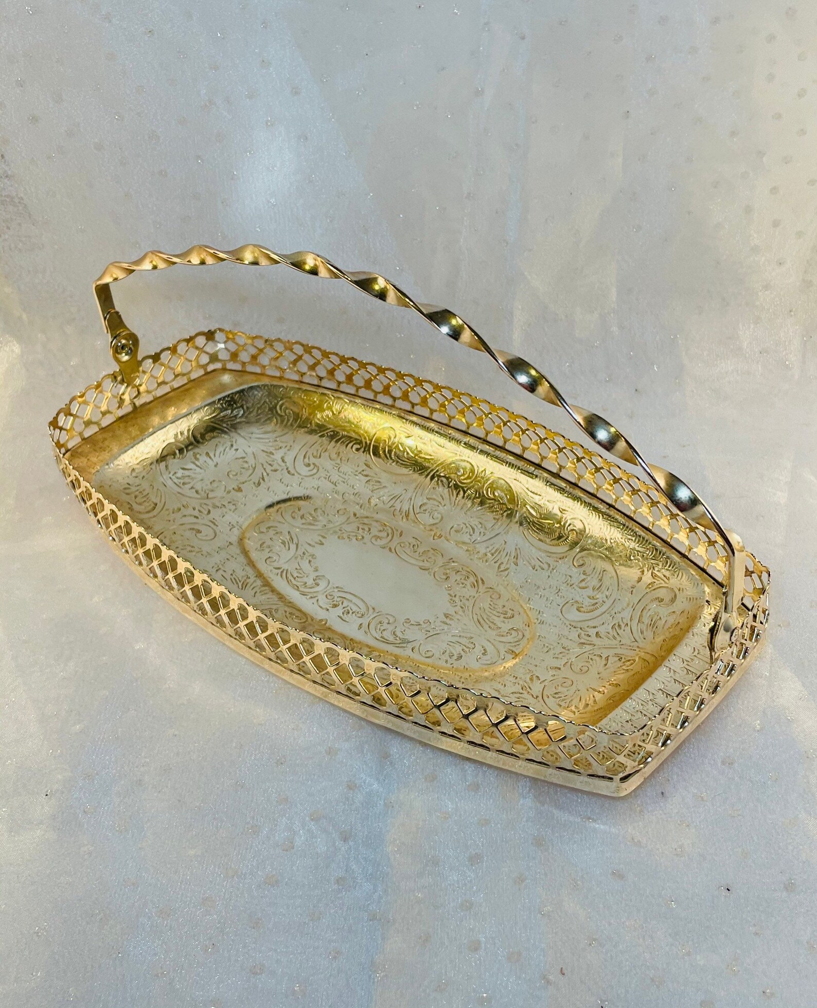 Ornate Silver Plated Serving Basket with Handle Vintage Etsy