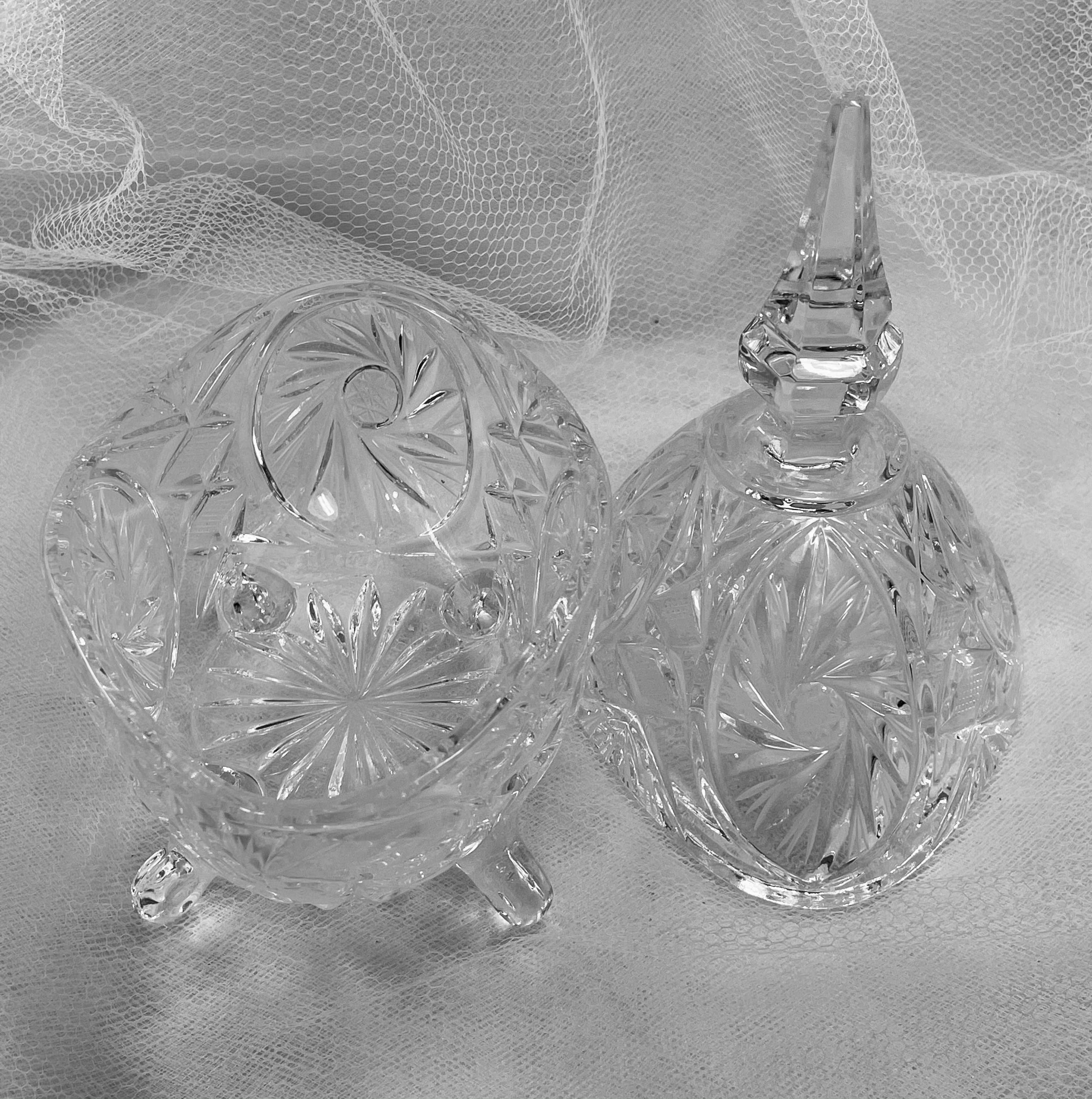 Clear Cut Crystal Glass Candy Dish with Lid Etsy