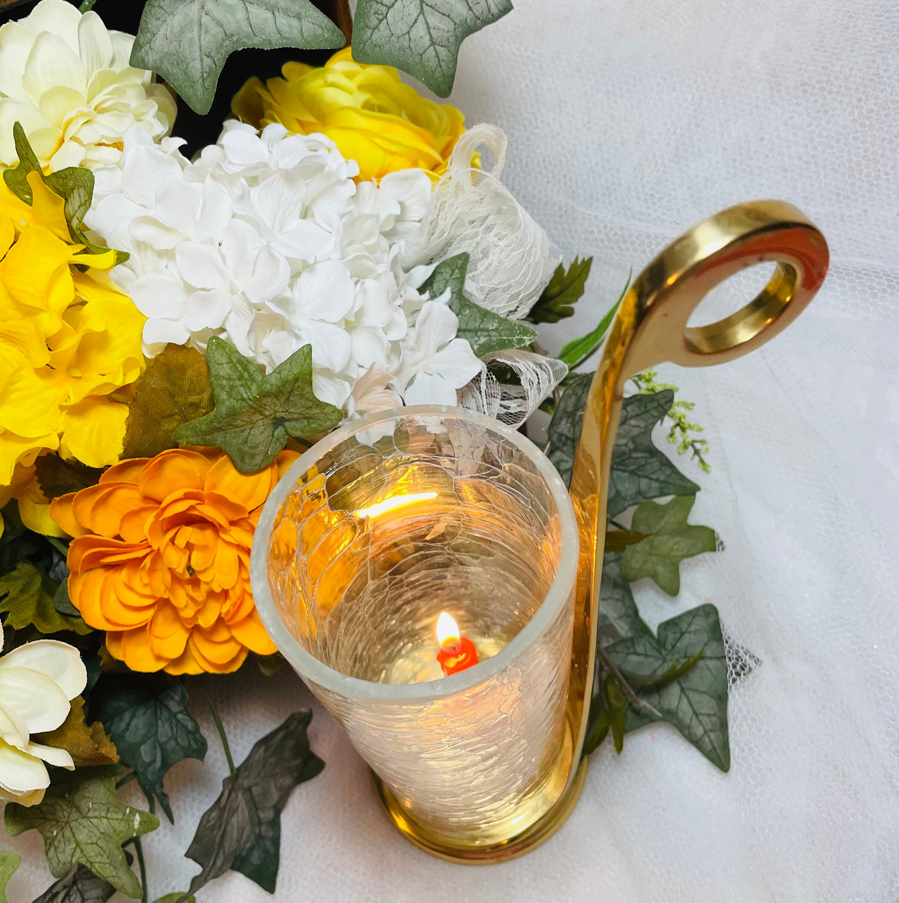 Crackle Glass brass hurricane candle holder Etsy