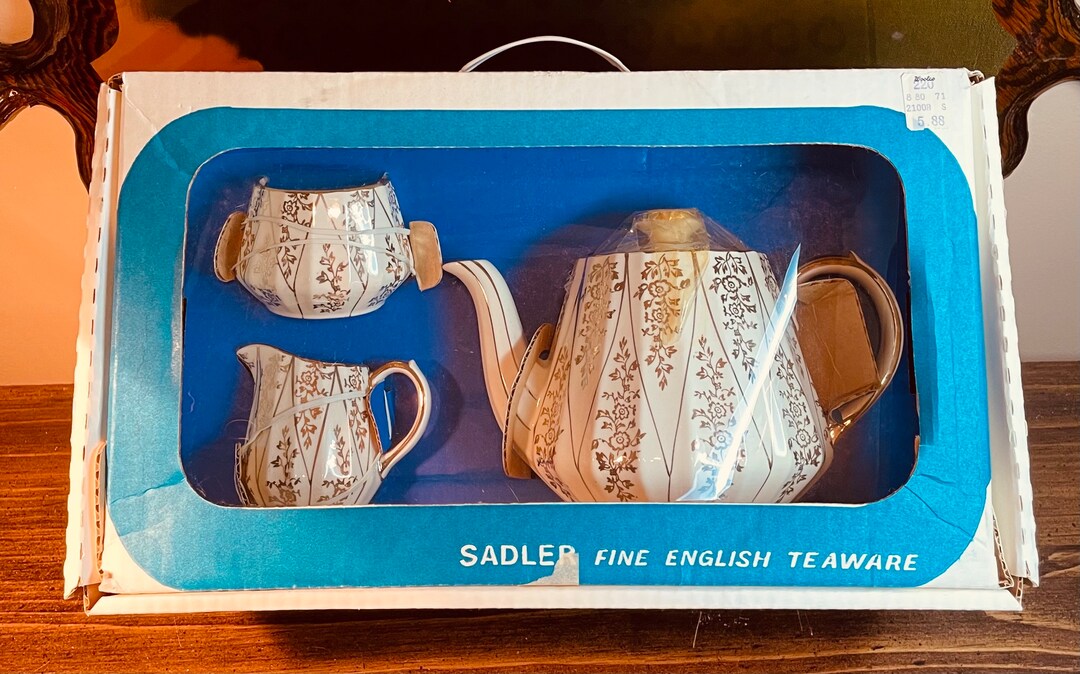 Sadler Tea Set Gold and White Teapot Creamer Open Sugar Bowl Etsy