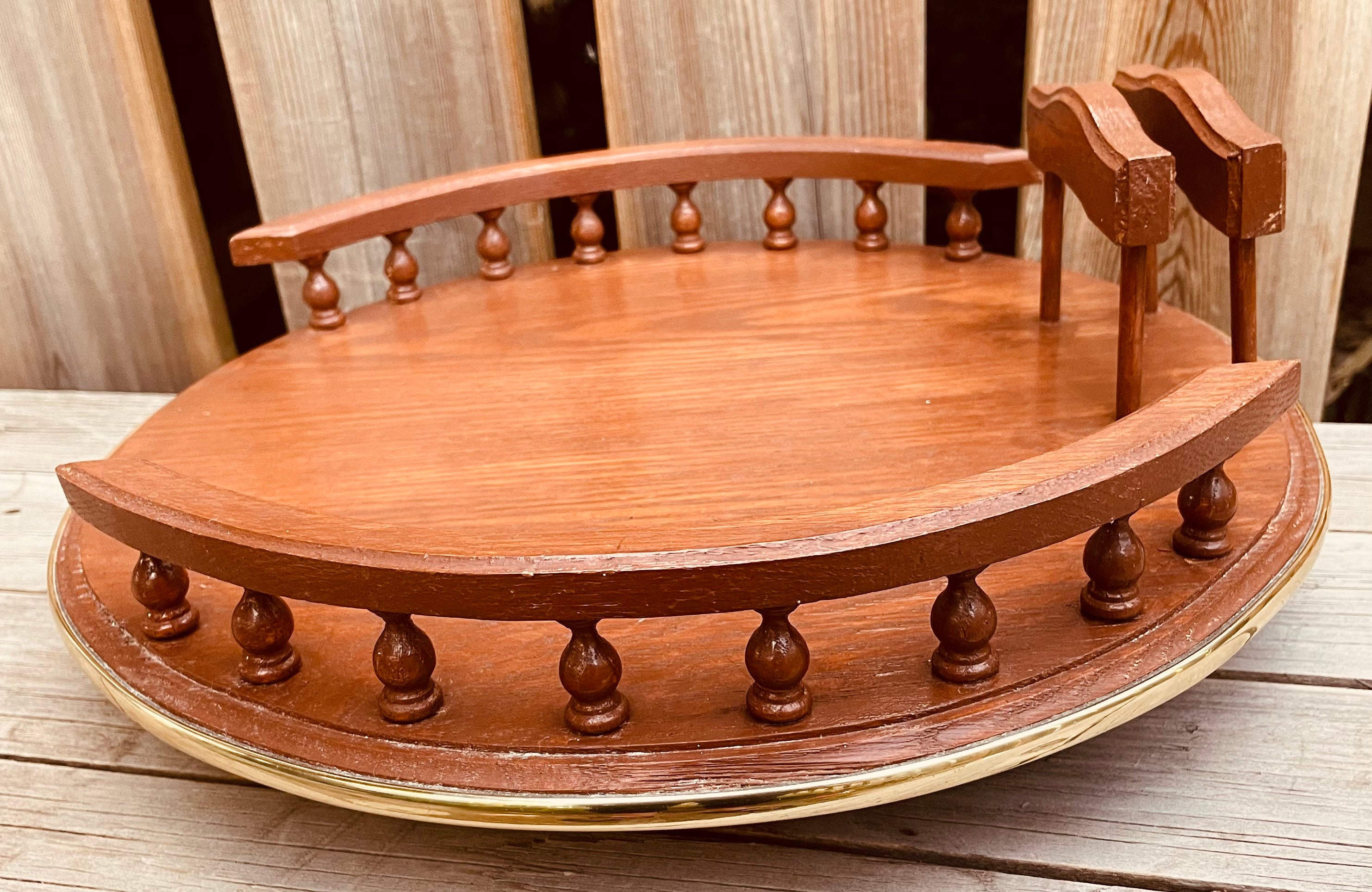 Vintage wooden lazy Susan with napkin holder Etsy