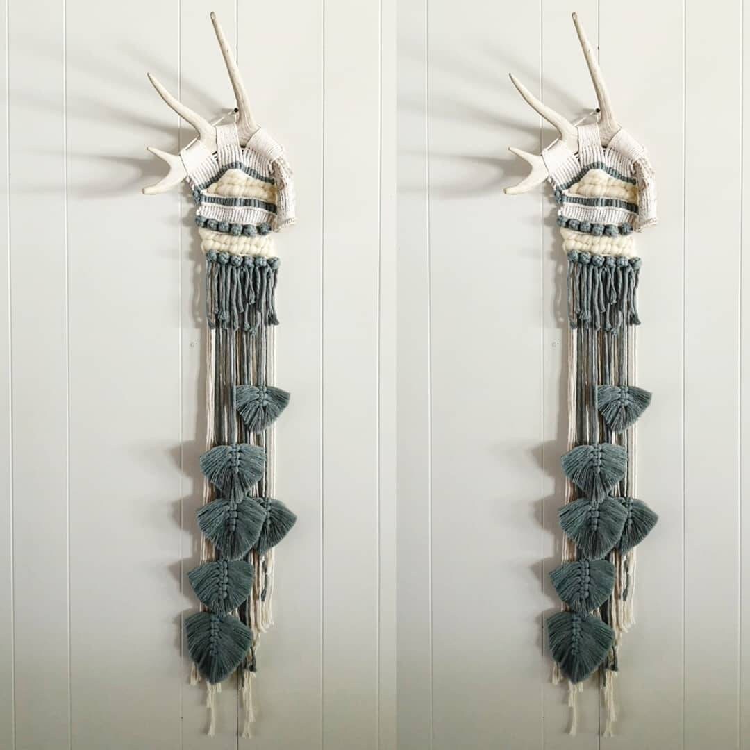 Macrame Wall Hanging Deer Antler Weaving Fiber Art Feather Etsy