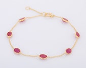18K Yellow Gold Bracelet with Ruby Gemstone - Oval Eternity Bracelet - Simple Sleek Bracelet - Unisex Bracelet - Precious Jewelry