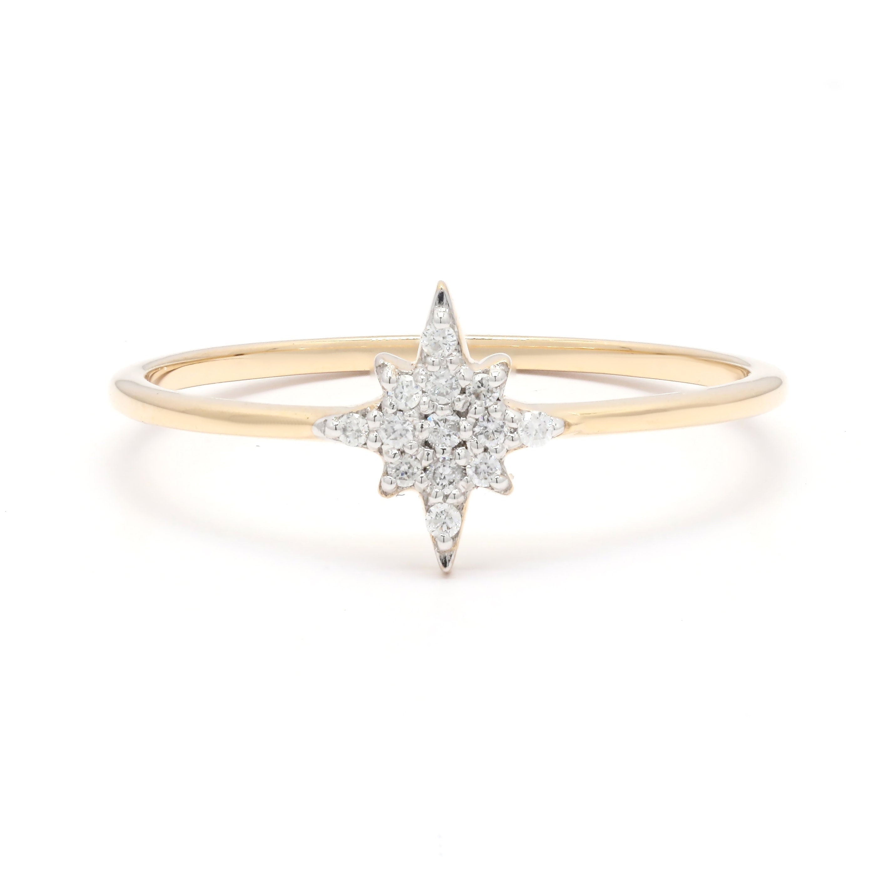 14K Gold Diamond Ring Astrology Ring Star and Moon Dainty ...