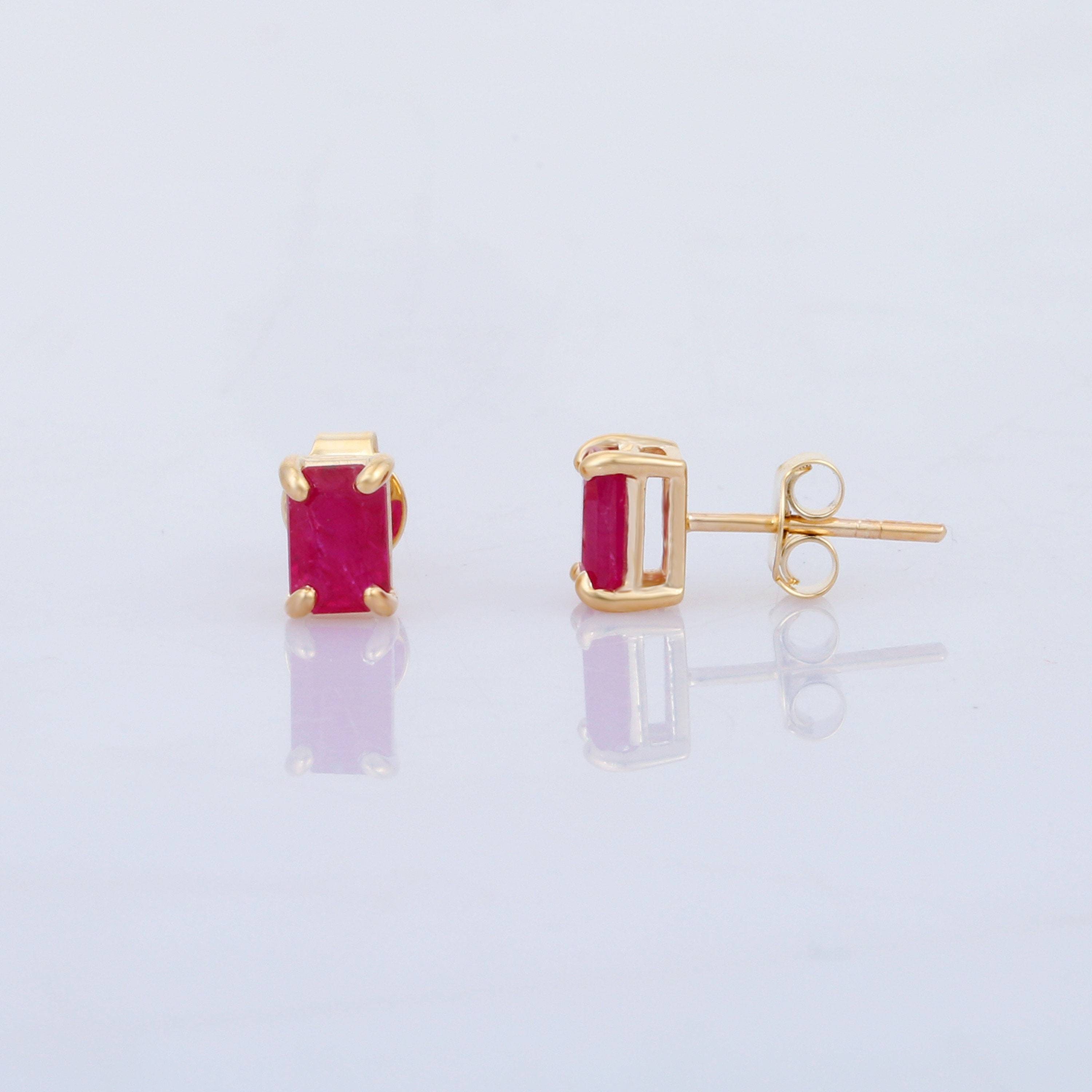 Ruby studs gold Clearance