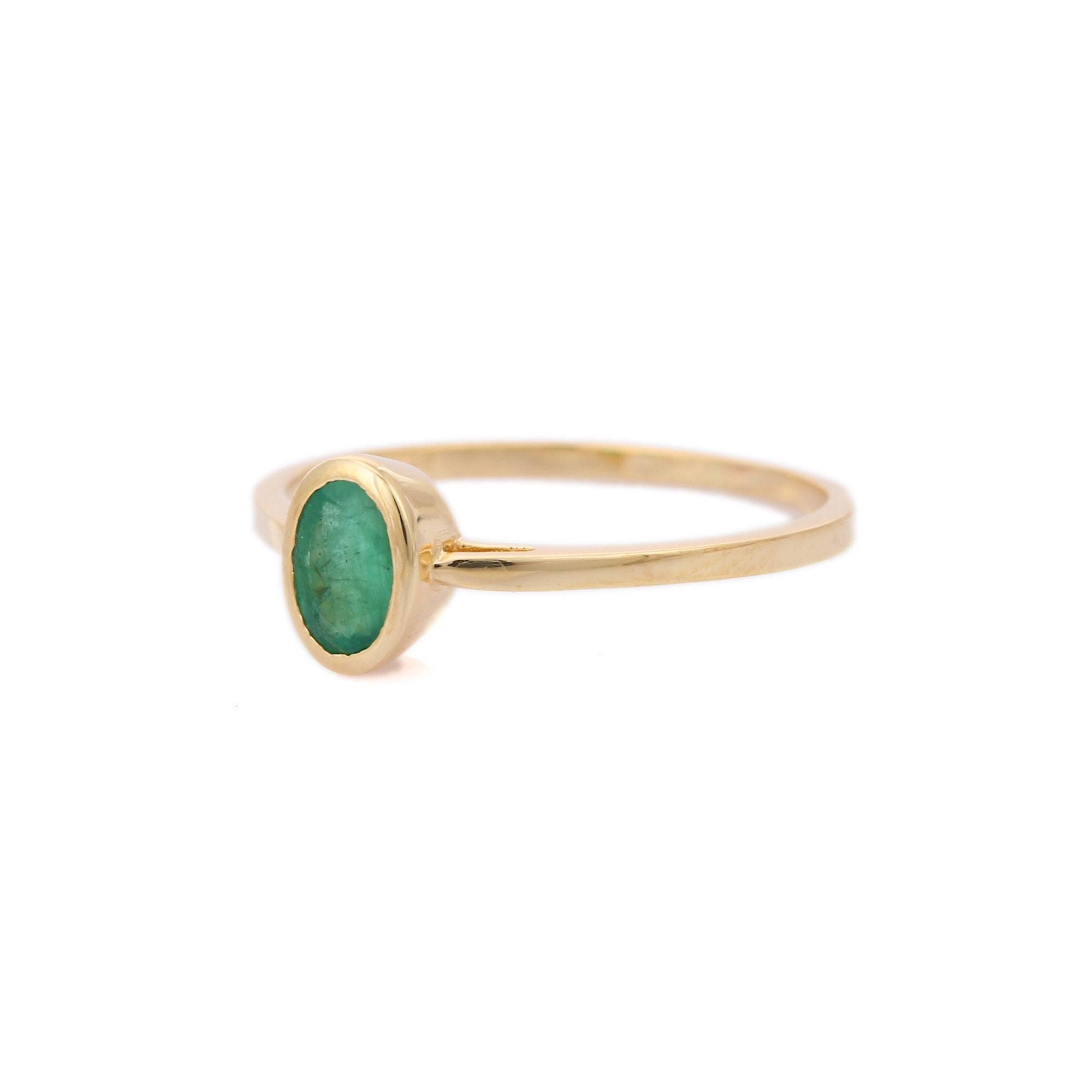 14K Solid Yellow Gold Emerald Ring Gemstone Ring Stackable - Etsy