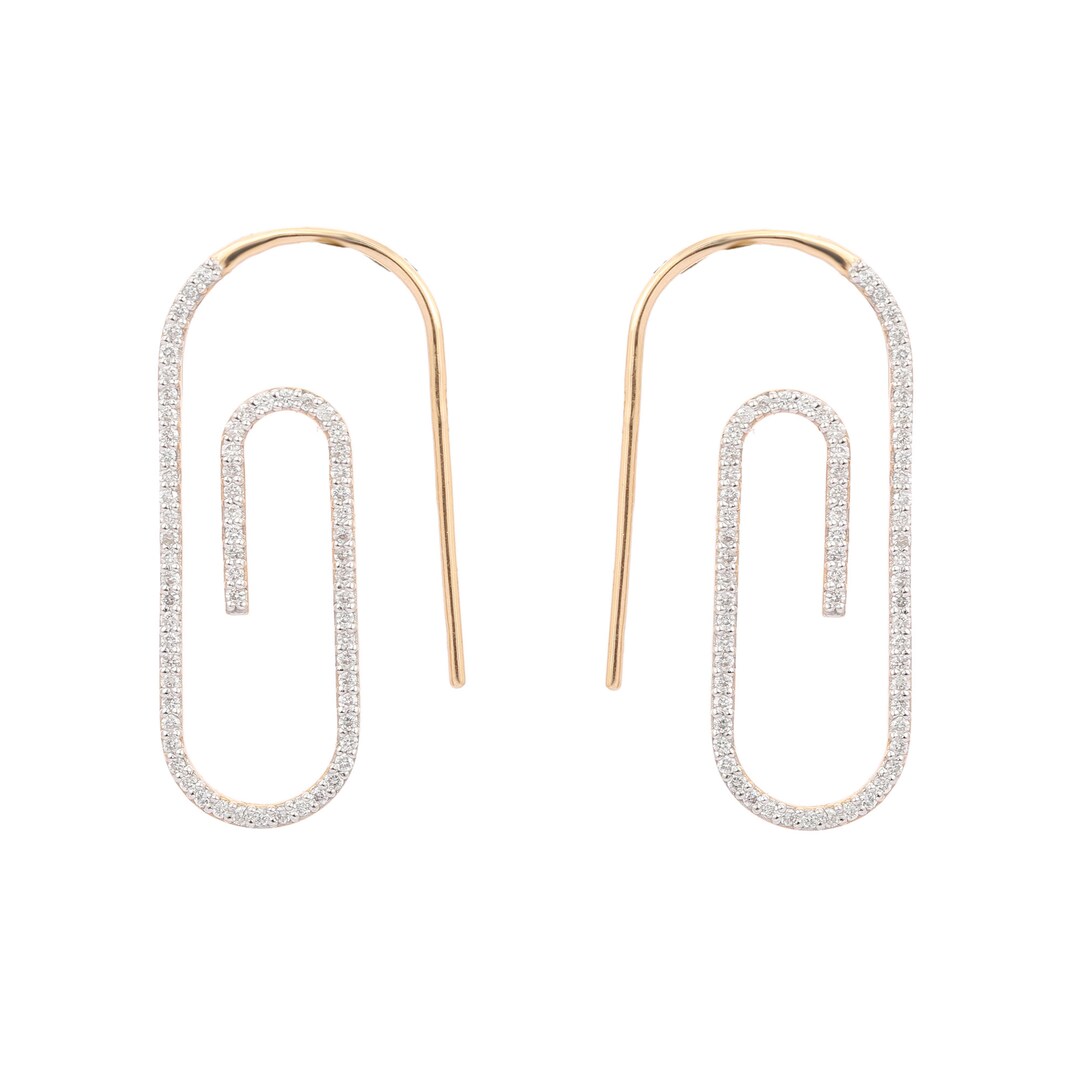 14K Diamond Paper Clip Earrings Trendy Paper Clip Diamond Etsy