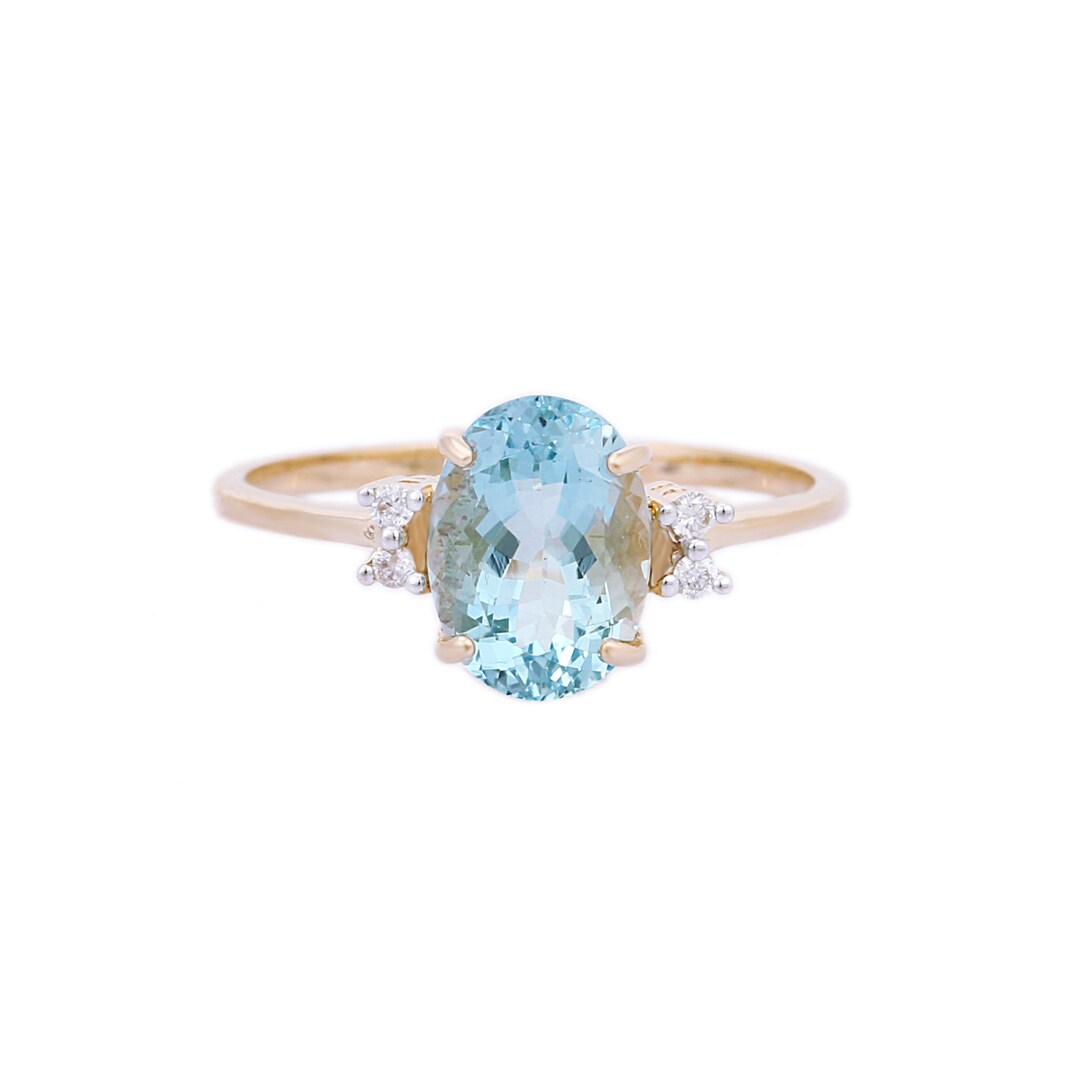 Aquamarine Solitaire With Diamond Ring March Birthstone Ring - Etsy