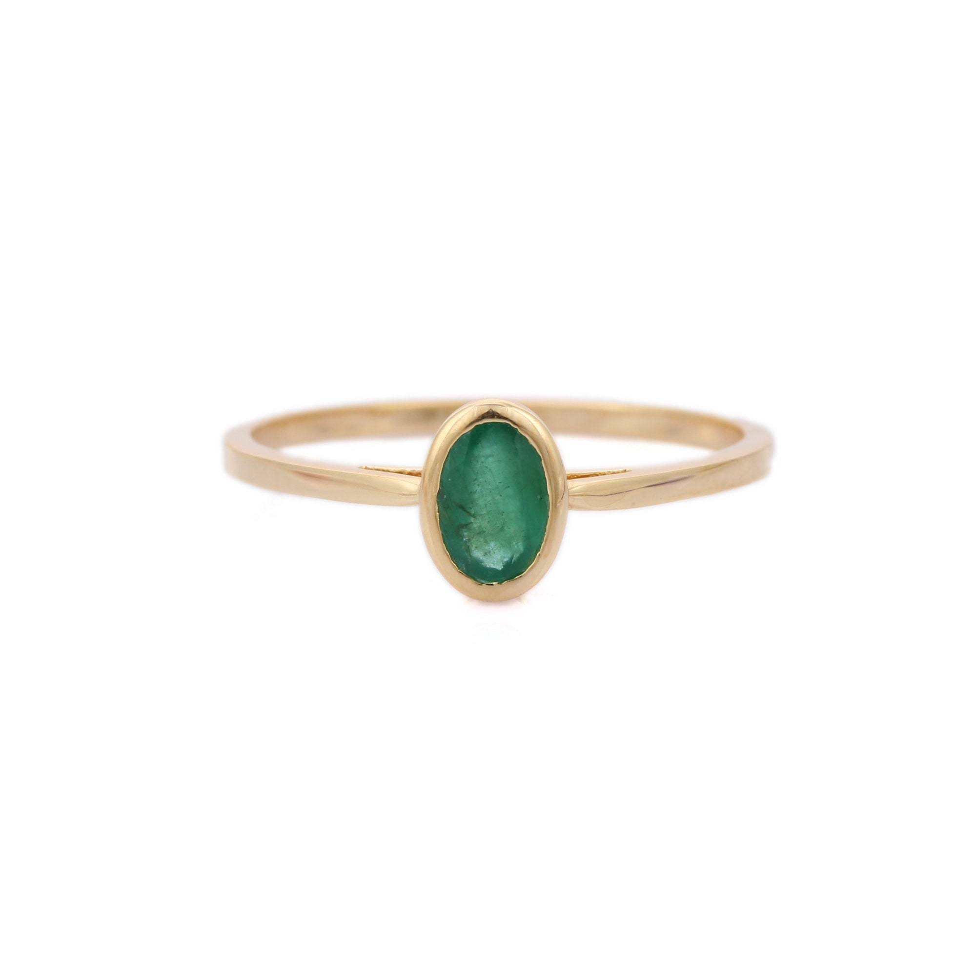 14K Solid Yellow Gold Emerald Ring Gemstone Ring Stackable - Etsy