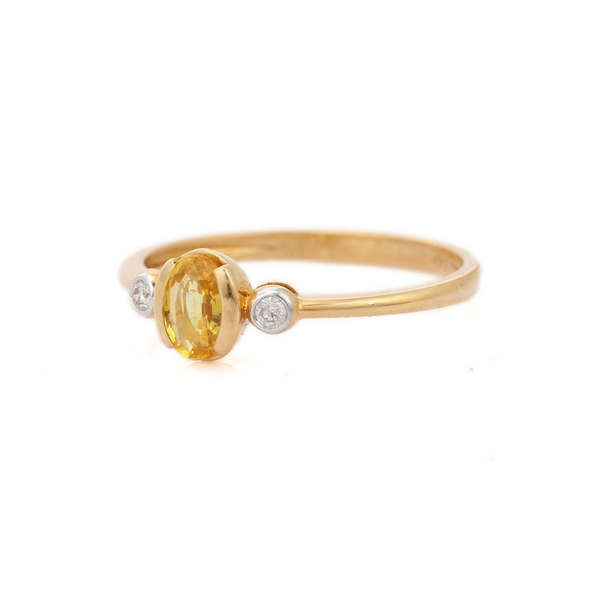 18K Solid Yellow Gold Ring With Yellow Sapphire Stone - Etsy