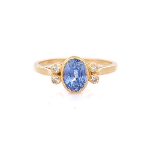 18K Yellow Gold Diamond and Blue Sapphire Ring - Etsy