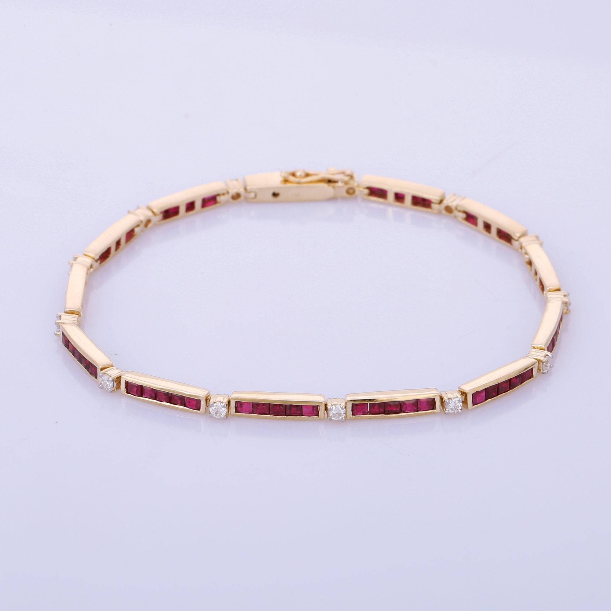 14K Gold Bracelet With Ruby and Diamond Stone Eternity | Etsy