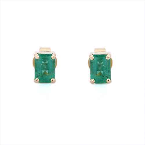 Natural Richi Emerald Stud 18K Yellow Gold Gemstone Stud - Etsy