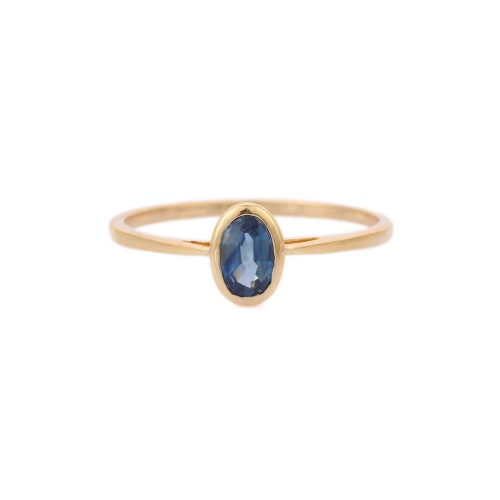 14k Sapphire Ring September Birthstone Solid Yellow Gold Thin - Etsy