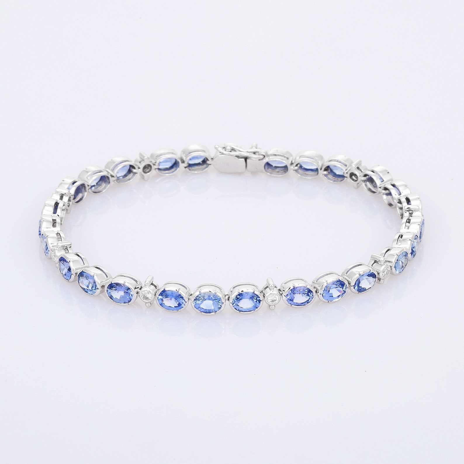 18k white gold Tennis Bracelet 6.04.0 Natural Sapphire | Etsy