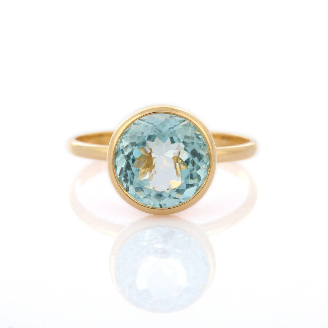 18K Yellow Gold and Aquamarine Ring-minimal Ring Simple - Etsy