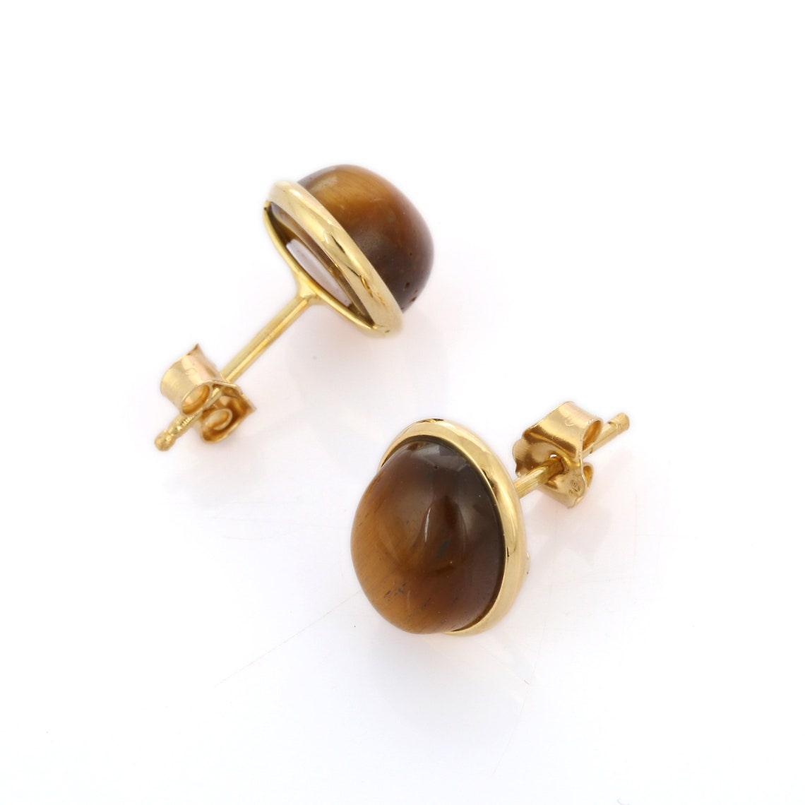 Tigers Eye Gold Earrings 18k Yellow Gold Earrings Healing - Etsy