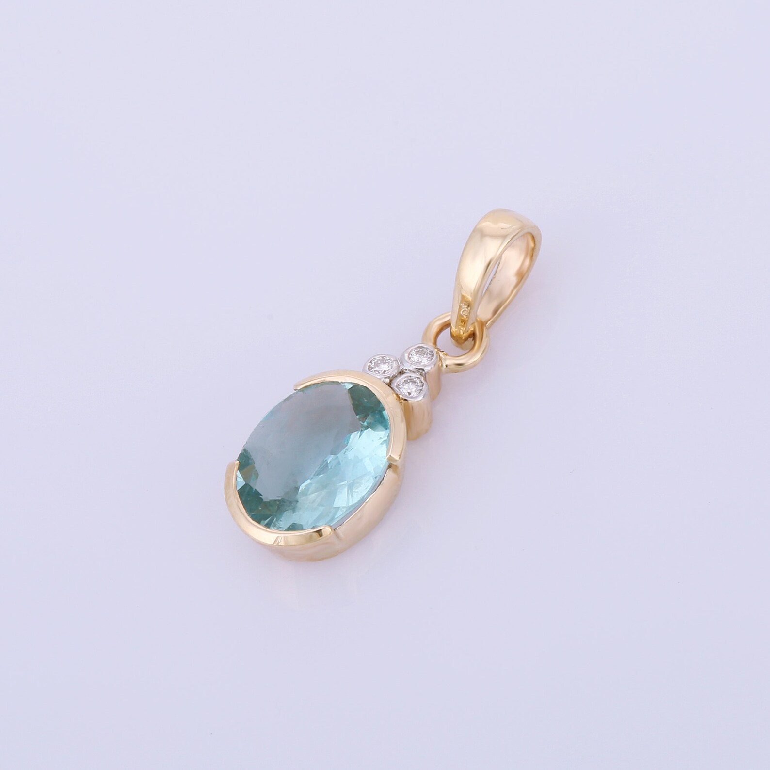 14K Solid Yellow Gold With Gemstone Pendant Aquamarine With Etsy