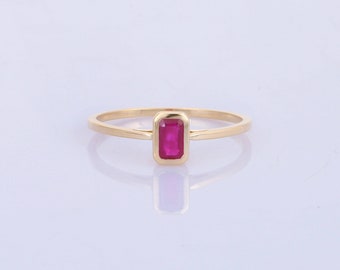 14K Gold natural ruby octagon ring - Minimal ring - Dainty ring - Gemstone ring