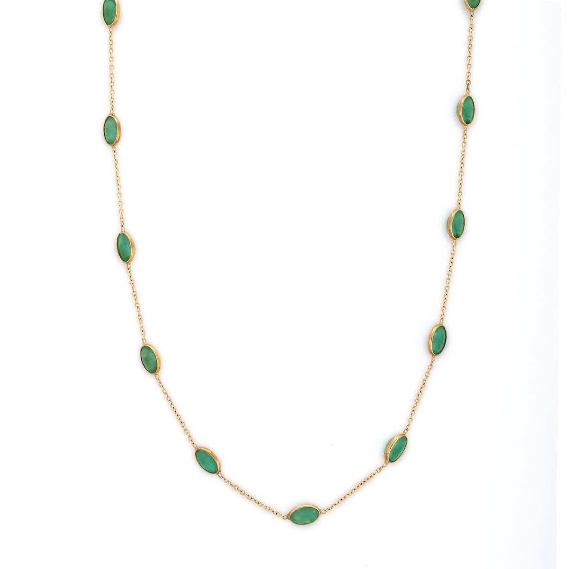 18K Solid Yellow Gold Emerald Necklace Gemstone Necklace Etsy