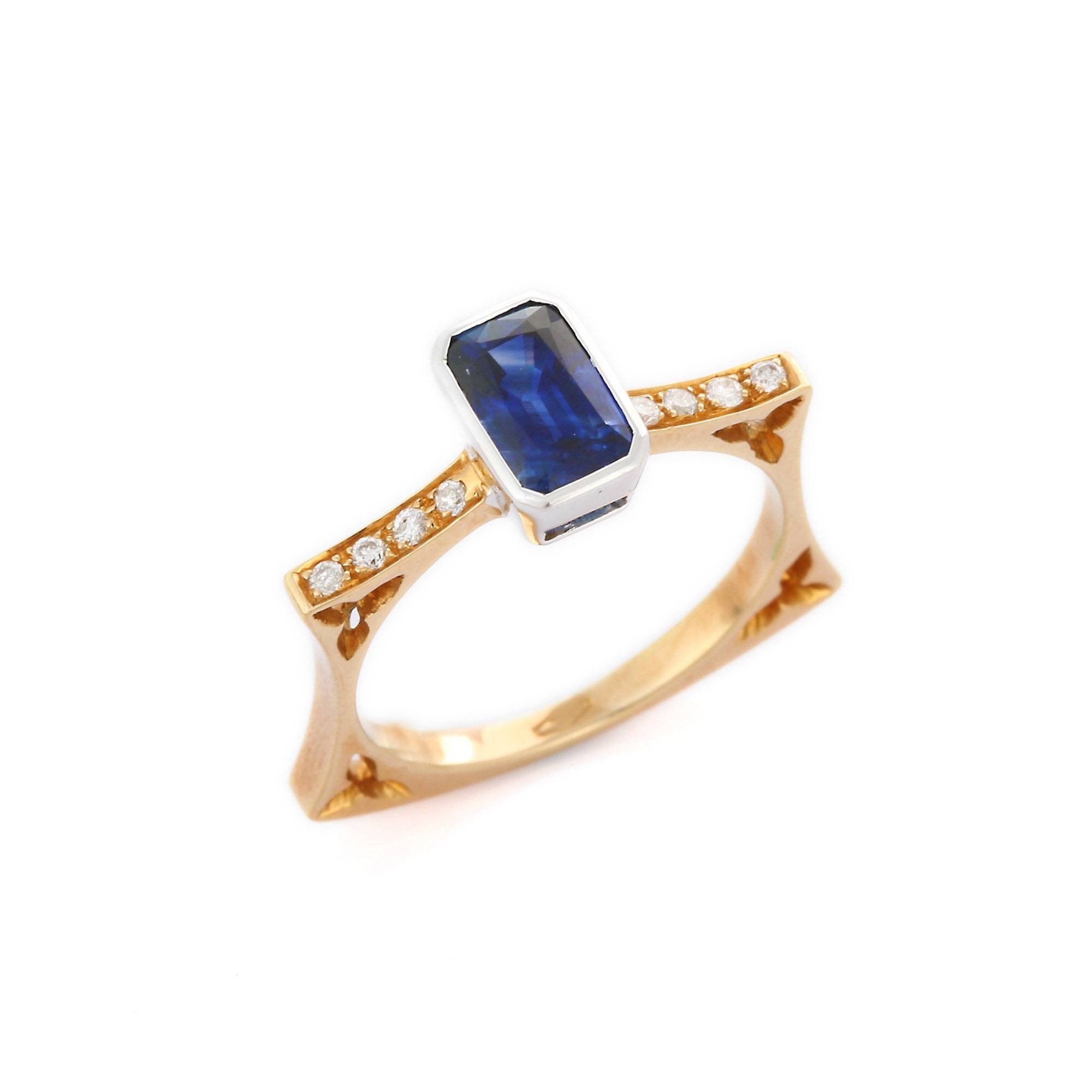 18K Solid Yellow Gold Diamond Sapphire Ring Gemstone Ring - Etsy