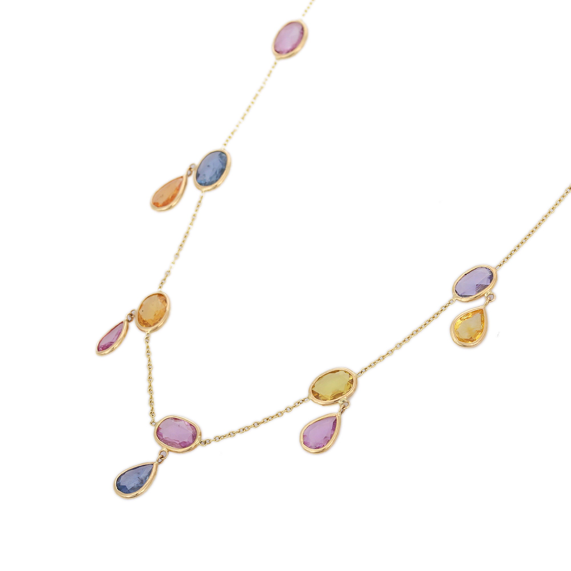Multi Sapphire Necklace 18K Gold Necklace Pear Shape Drop - Etsy