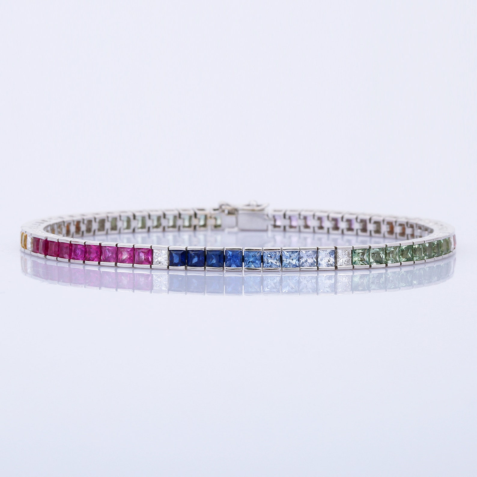 18 K White Gold Rainbow Multi Sapphire With Diamond Bracelet | Etsy