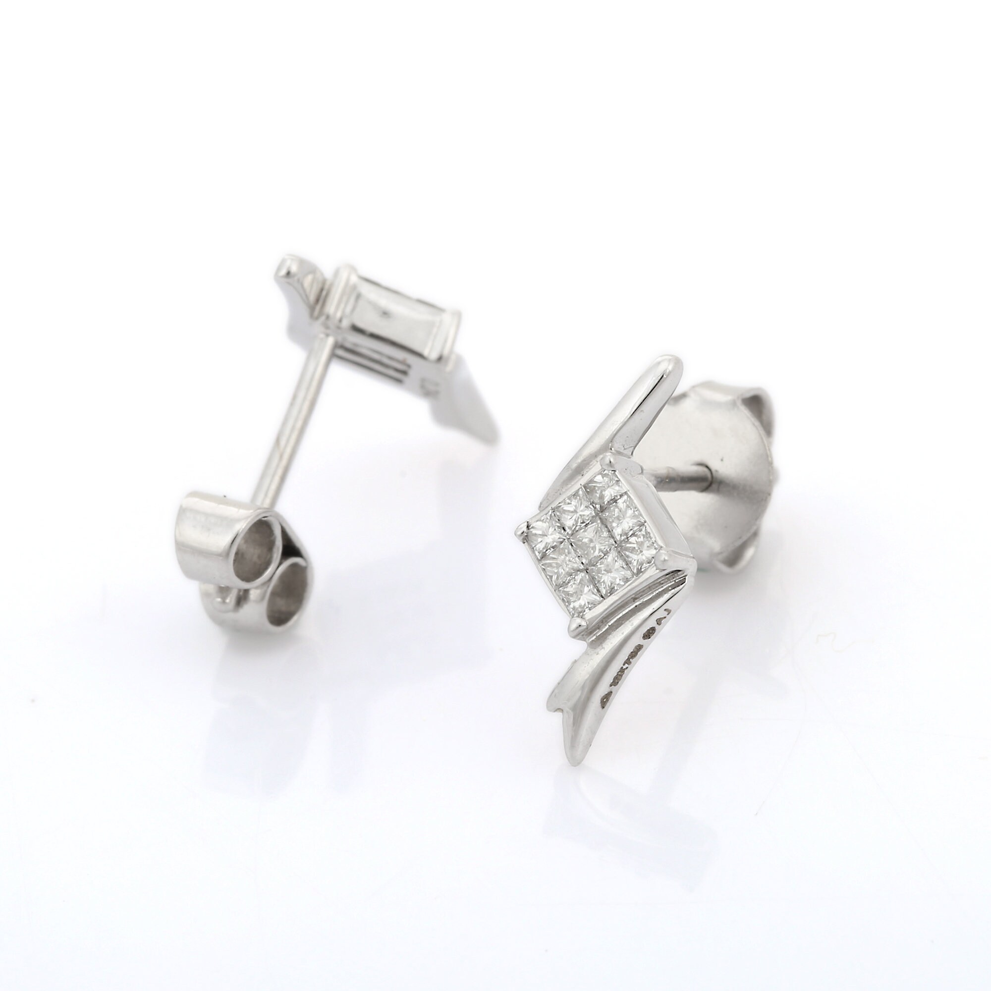 18K solid white gold diamond earrings Designer earrings Etsy