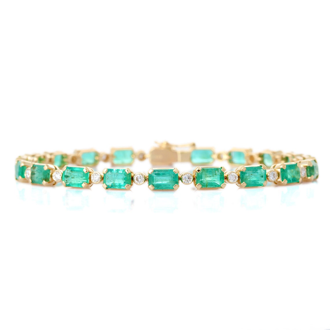 14K Yellow Gold Tennis Bracelet Natural Emerald With Diamond Etsy