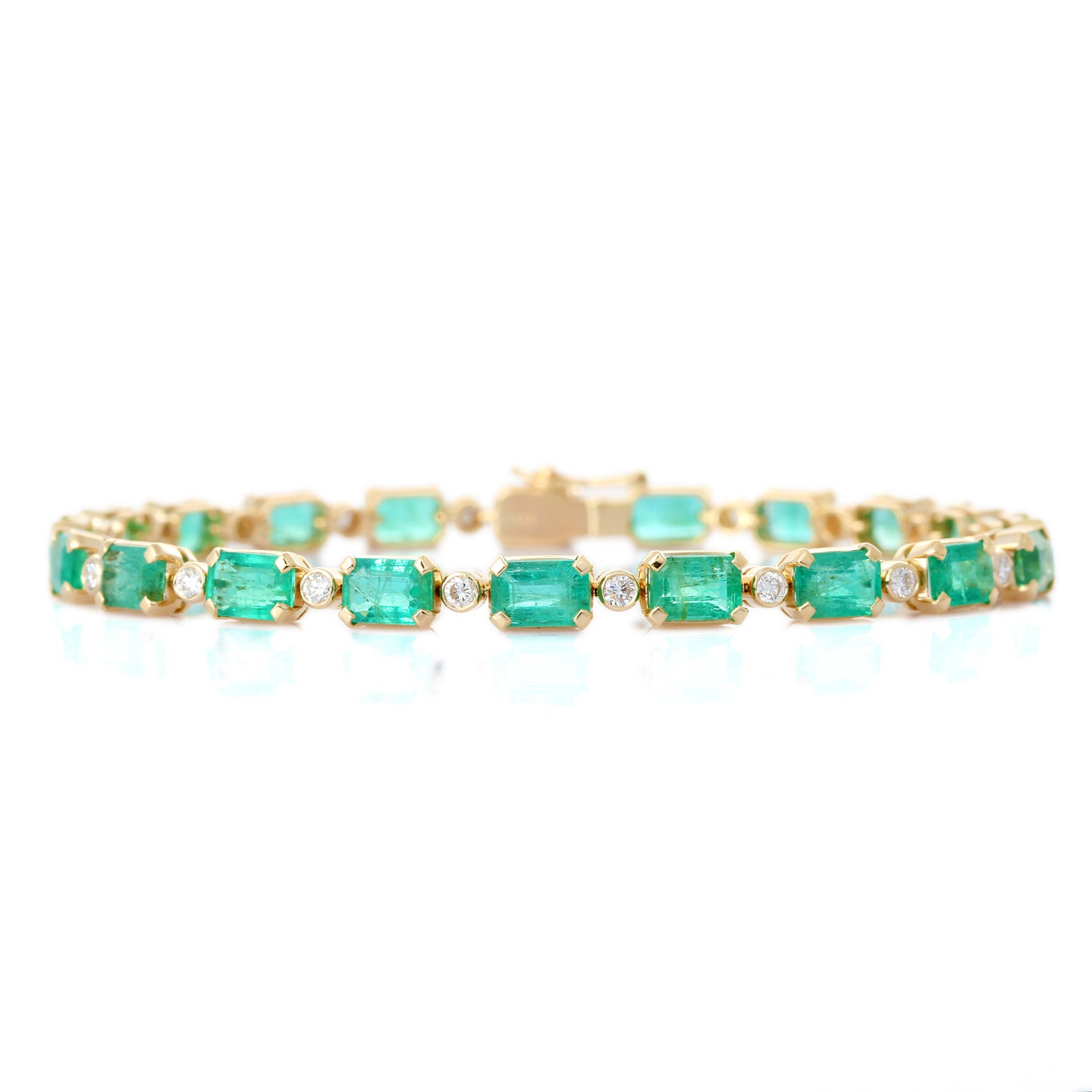 14K Yellow Gold Tennis Bracelet Natural Emerald With Diamond Etsy