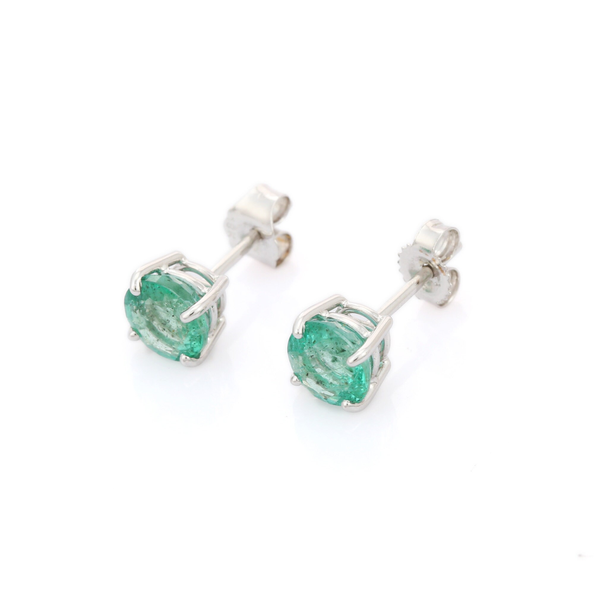 18K solid white gold emerald studs Simple studs Cute emerald Etsy