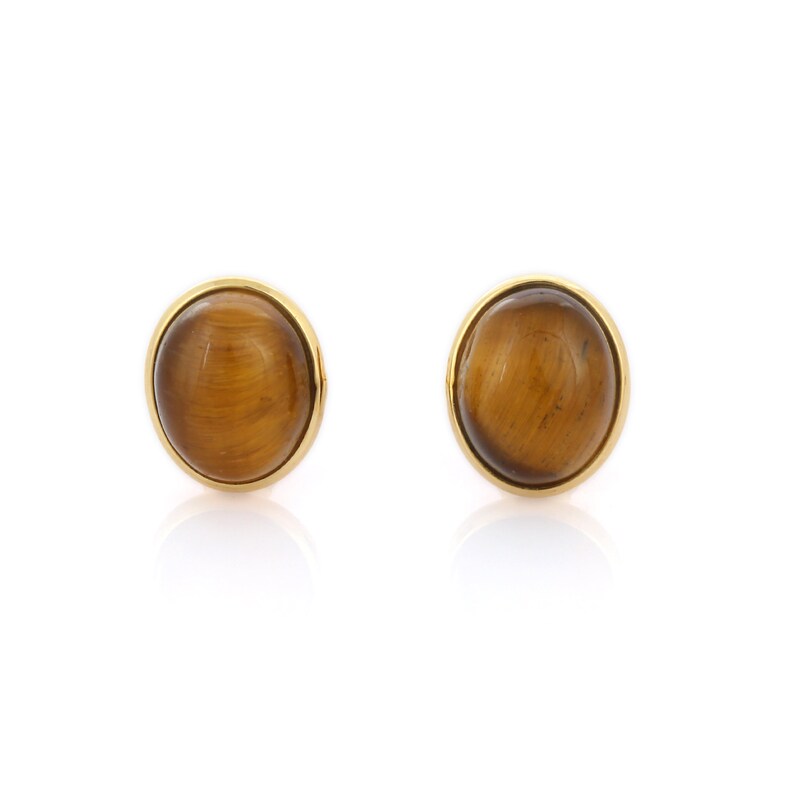 Tigers Eye Gold Earrings 18k Yellow Gold Earrings Healing - Etsy