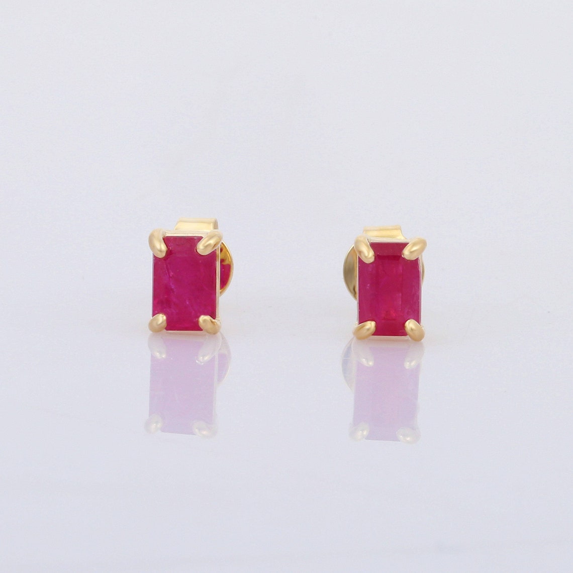 14K Solid Yellow Gold Ruby Studs Natural Ruby Studs - Etsy