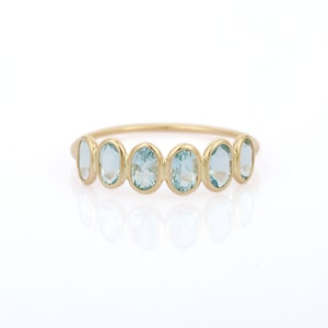 Natural Aquamarine Gemstone Ring - 18K Gold Half Eternity Band- Rings For Women- Bride Gifts- Gift For Her