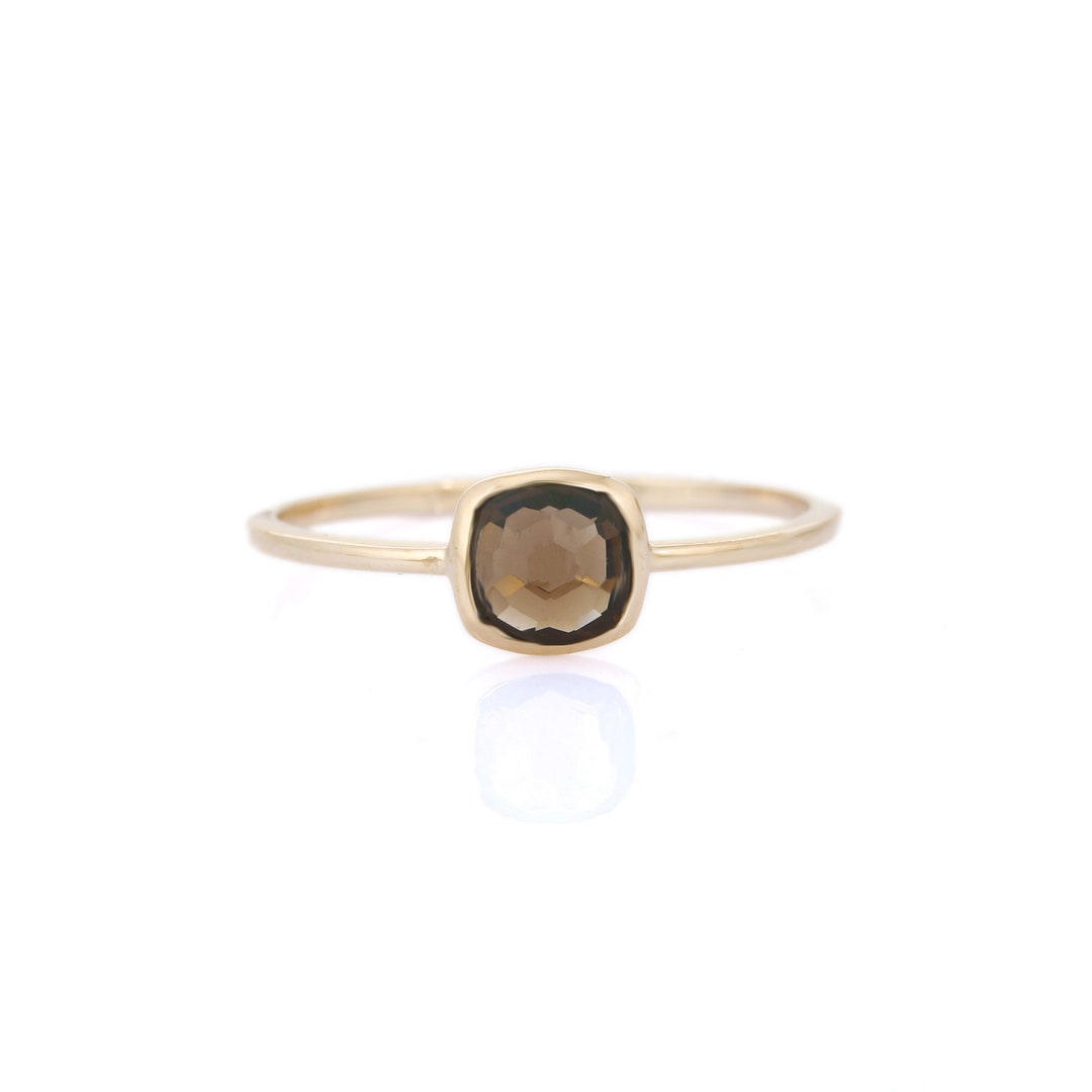 14K Smoky Quartz Semi Precious Gold Ring Gemstone Oval Shape Ring ...