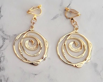 Gouden Creoolse clip oorbellen bungelende retro cirkel spiraal swirl slak, trendy etnische Afrikaanse sieraden, oorclips